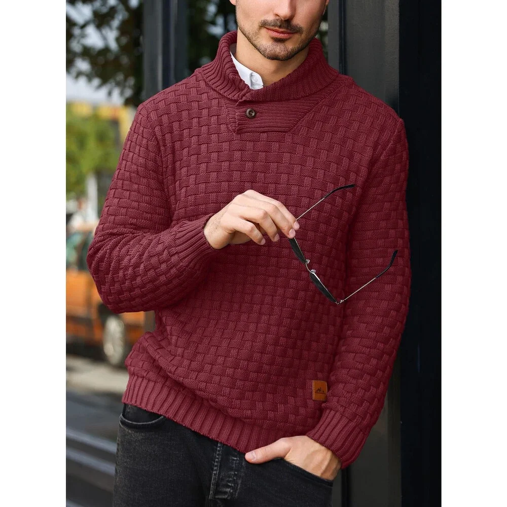 Arcciit Men's Wine Pullover Fall Winter Turtleneck Cable Knit V Neck XL